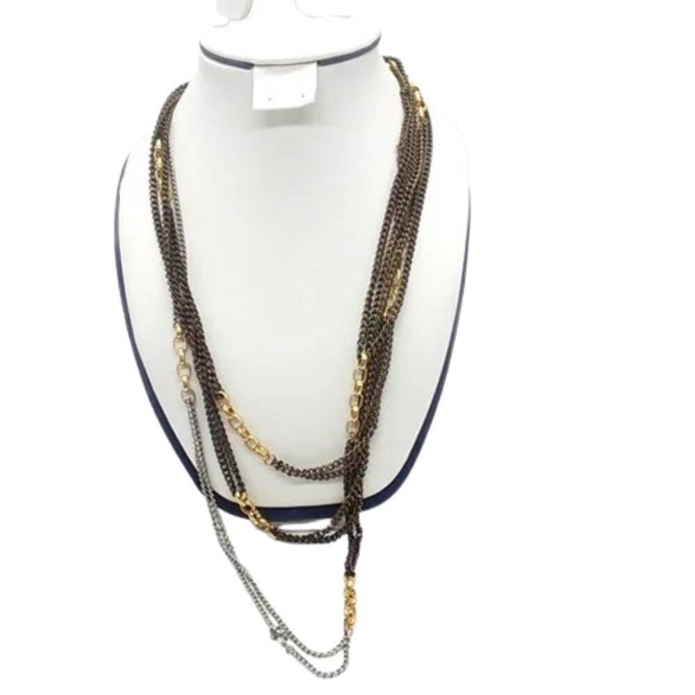 Multi-strand Statement Gunmetal Brass Silver-Tone Metal Necklace Unisex